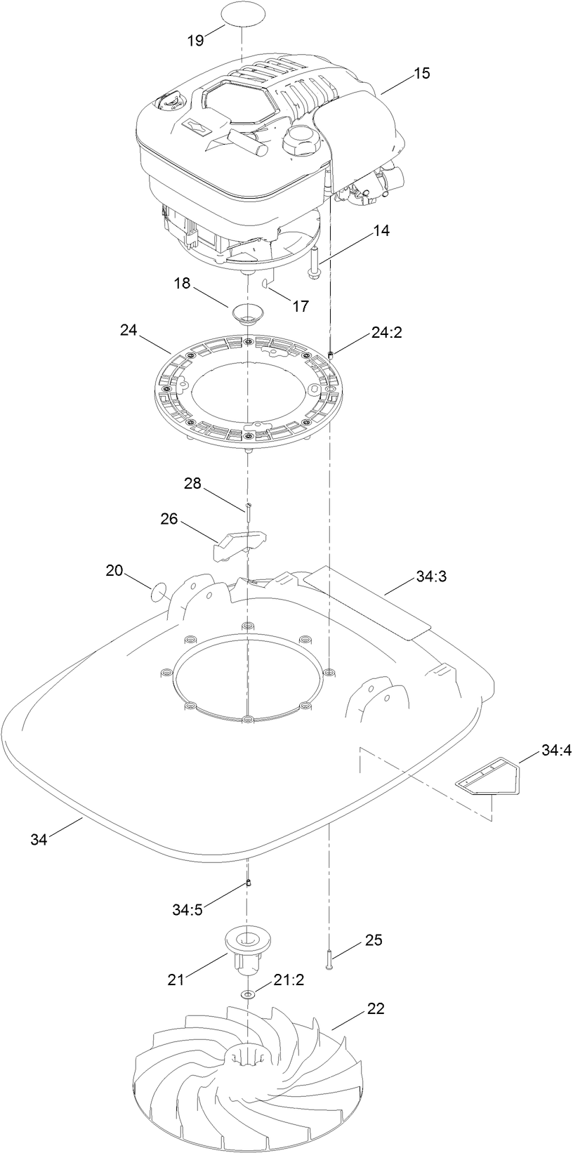 Engine And Deck Assembly Diagram and Parts List for 2602 315000001 - 315999999 Toro Lawn Tractor Accessories