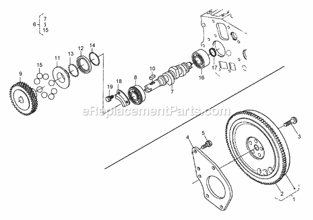 Flywheel, Fuel Camshaft And Governor Shaft As Diagram and Parts List for 74265 260000001-260999999 Toro Lawn Mower