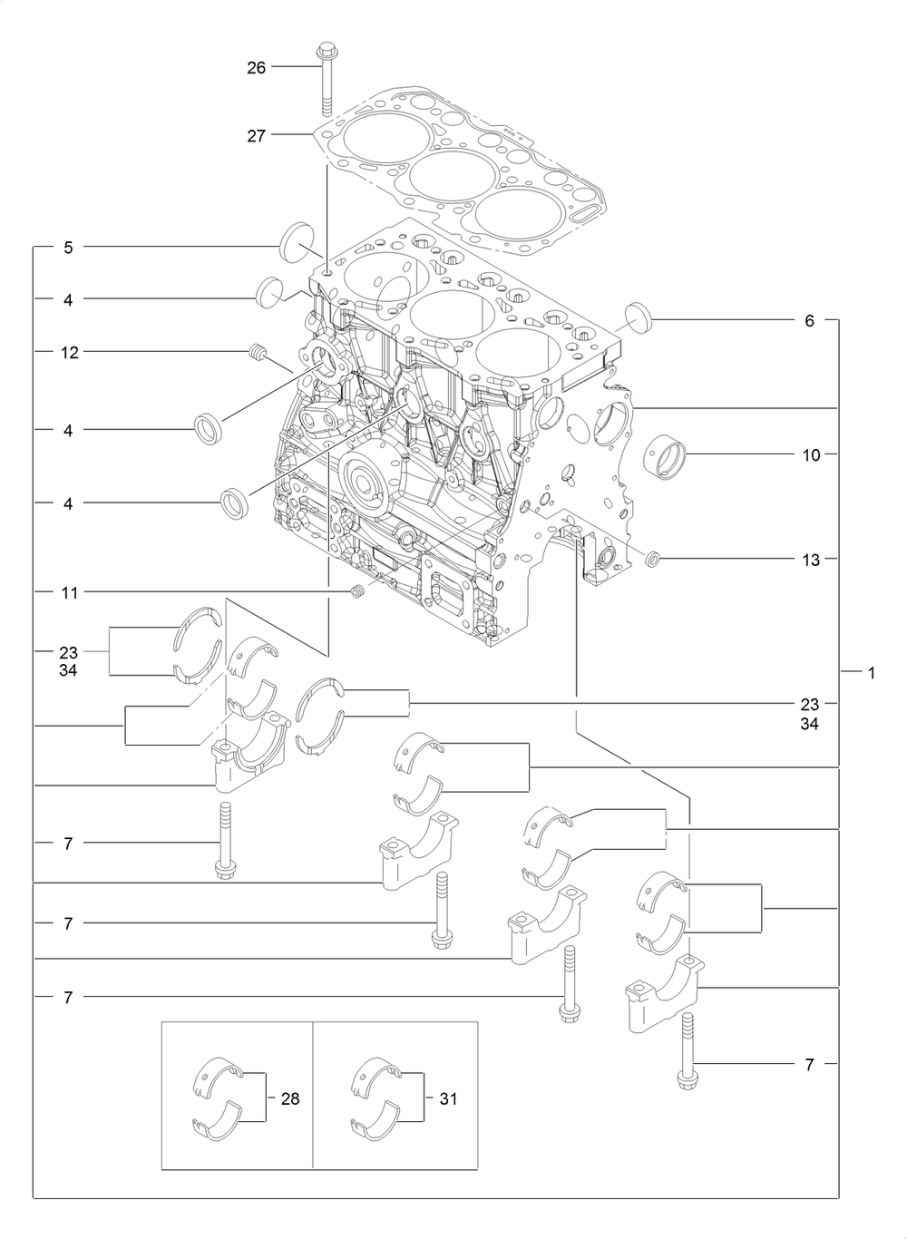 Cylinder Block Assembly Diagram and Parts List for 74029 400000000-999999999 Toro Lawn Tractor