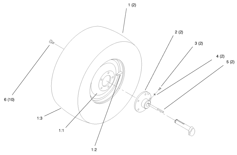 Rear Wheel Diagram and Parts List for 72064 7900001 - 7999999 Toro Lawn Tractor