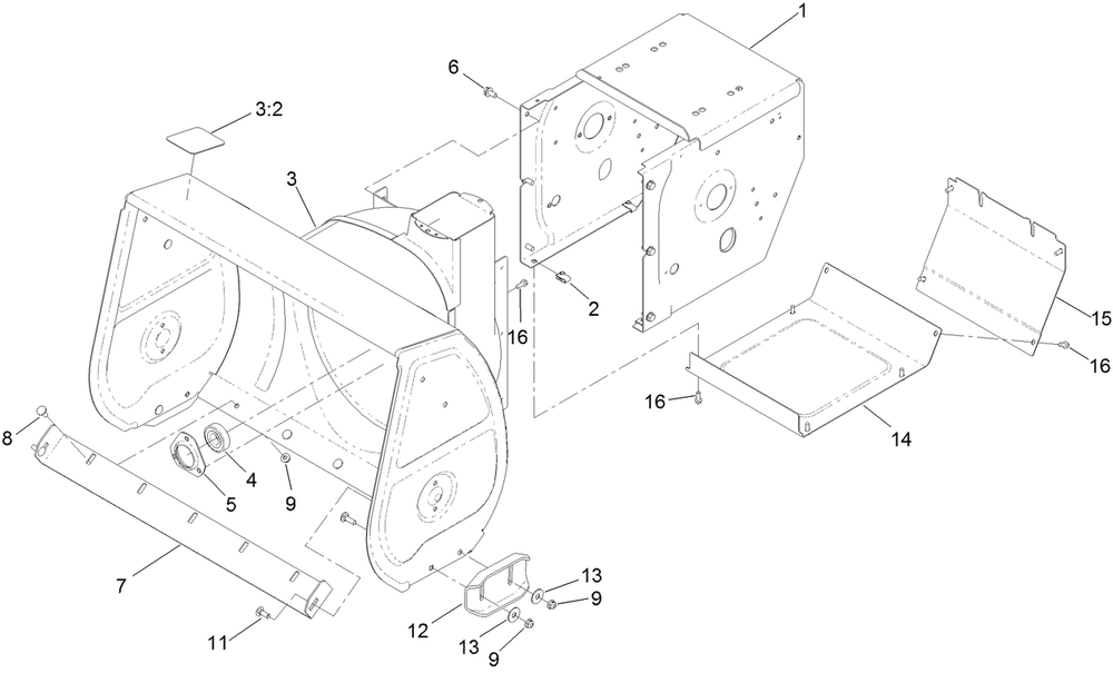 Main Frame Assembly Diagram and Parts List for 38841 405348900 - 406399999 Toro Snow Blower