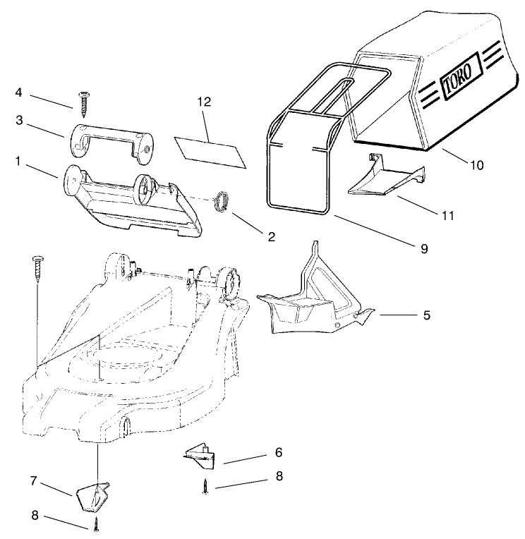 Bag And Recycling Assembly Diagram and Parts List for 21022 8900001 - 8999999 Toro Lawn Mower
