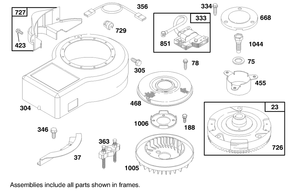 Engine Briggs & Stratton Model 282707-0119-01 Diagram and Parts List for 71188 7900001 - 7999999 Toro Lawn Tractor