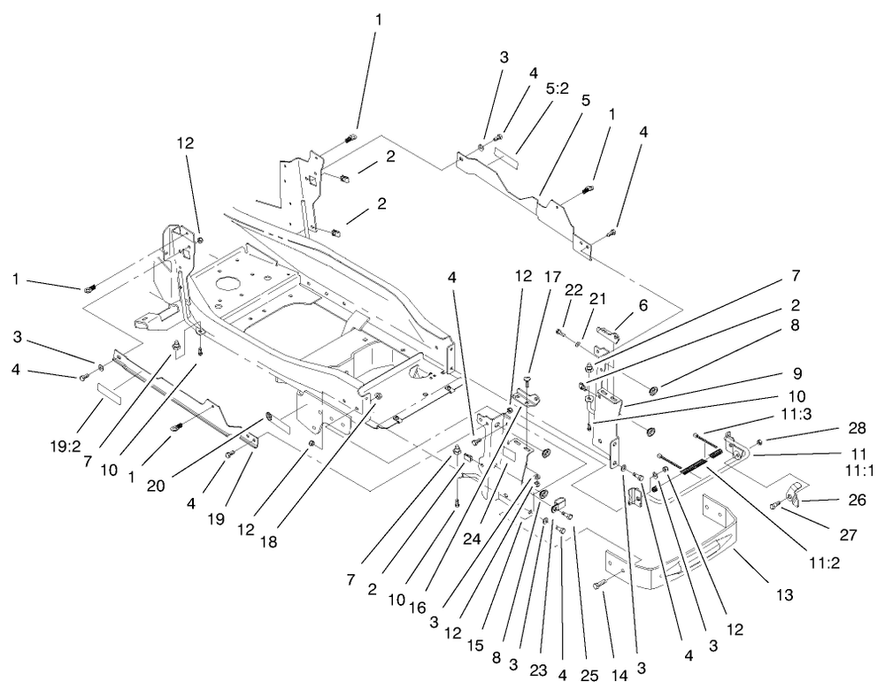 Bumper & Hood Support Assembly Diagram and Parts List for 73552 9900001 - 9999999 Toro Lawn Tractor