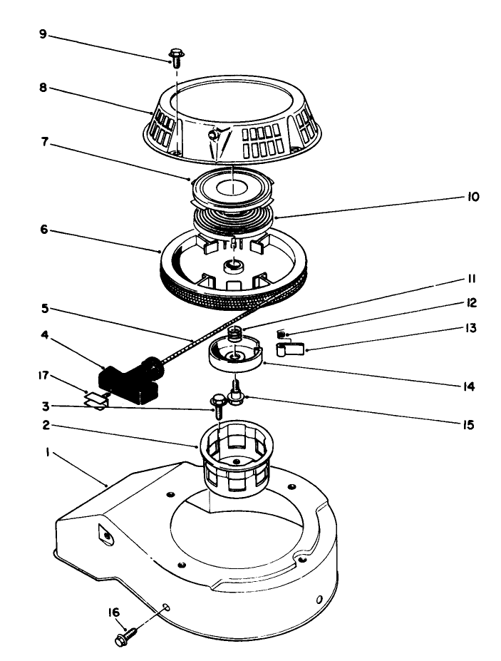 Recoil Assembly (Model No. 47pl0-3) Diagram and Parts List for 22042 1000001 - 1999999 Toro Lawn Mower