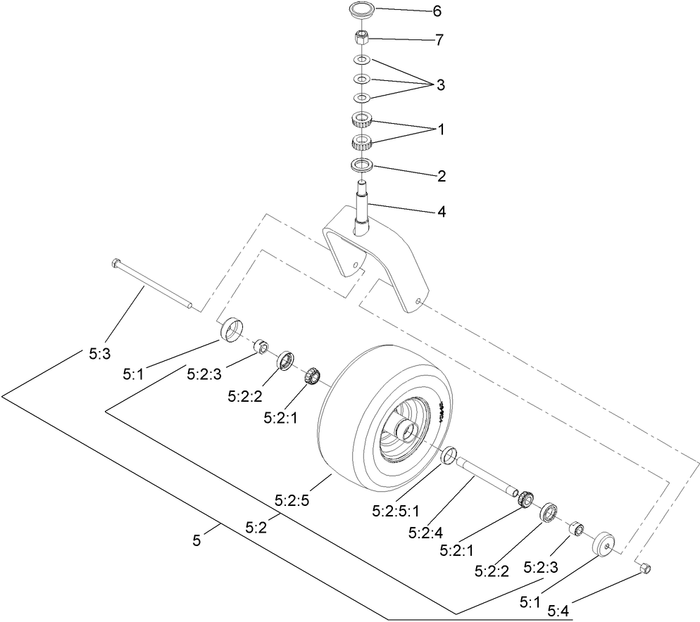 Caster Wheel And Fork Assembly Diagram and Parts List for 74955CP (290000001-290999999)(2009) Toro Lawn Mower