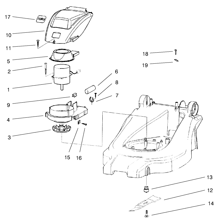 Motor And Blade Assembly Diagram and Parts List for 21060 8900001 - 8999999 Toro Lawn Mower