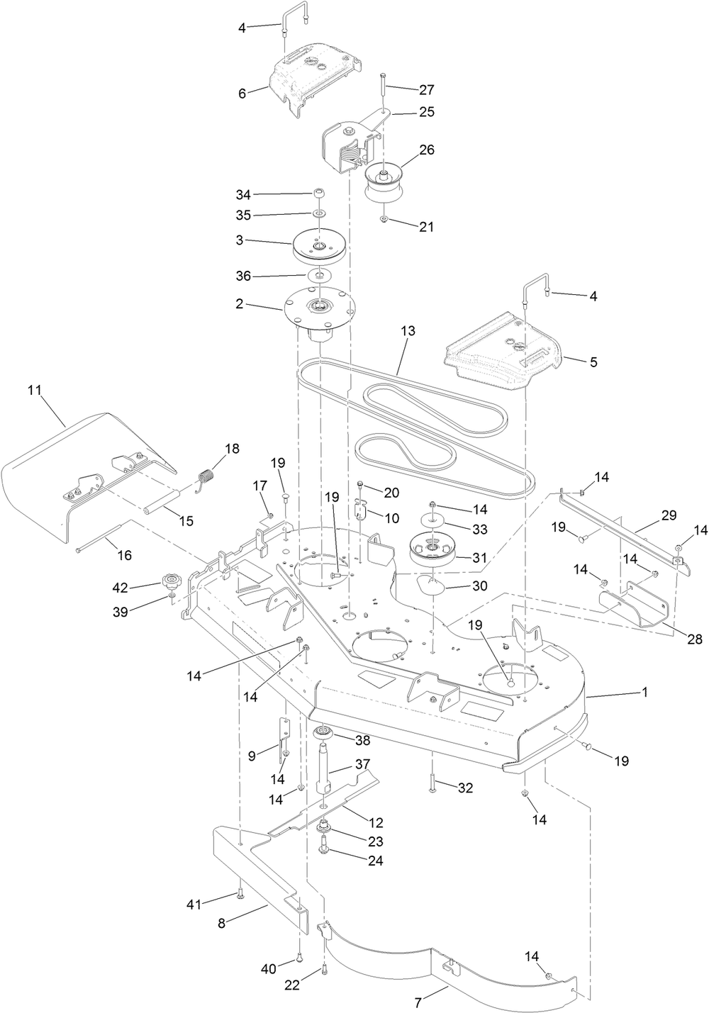 Deck Assembly Diagram and Parts List for 71505 410000000-999999999 Toro Lawn Mower