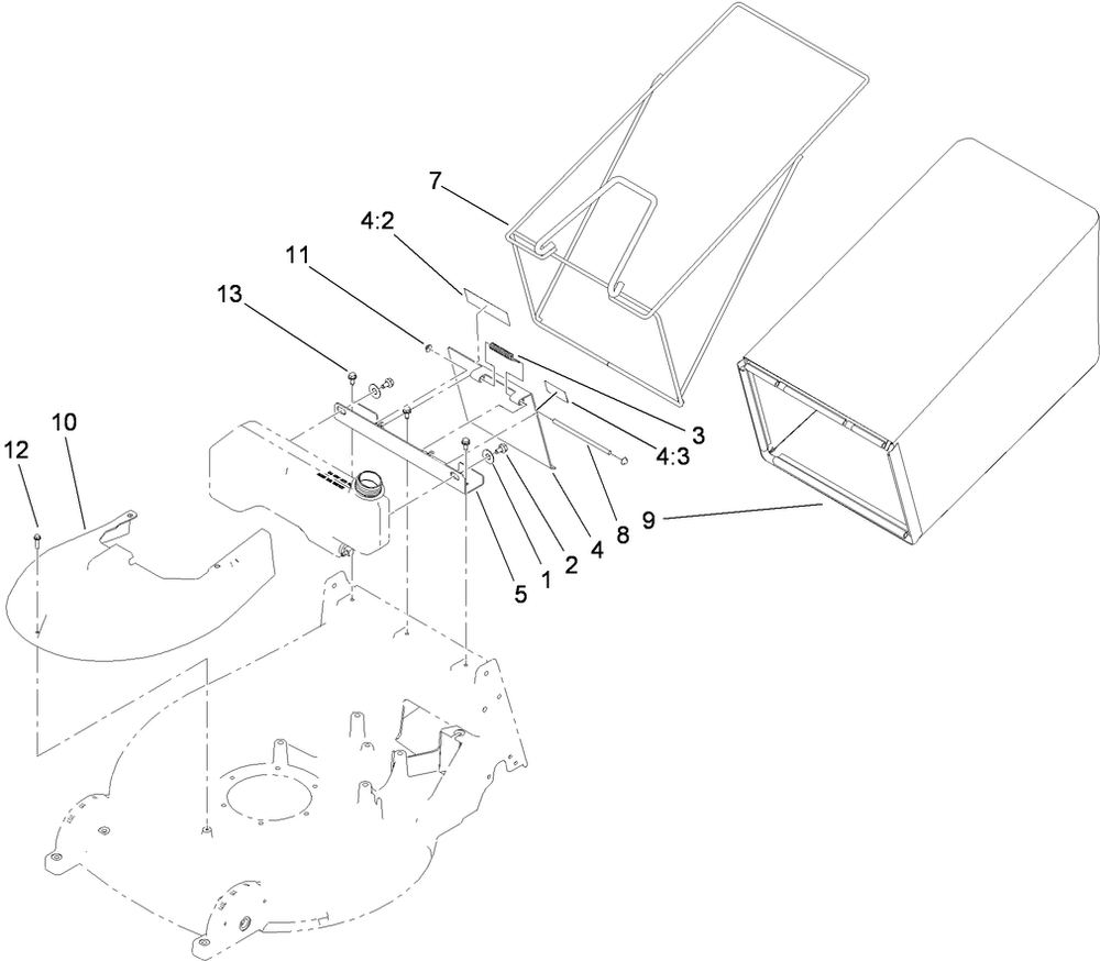 Bag And Door Assembly Diagram and Parts List for 22200TE (310000001-310999999)(2010) Toro Lawn Mower