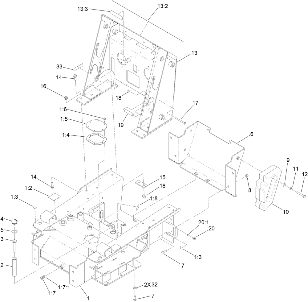 Main Frame Assembly Diagram and Parts List for 22342HD 413000000 - 999999999 Toro Lawn Tractor Accessories