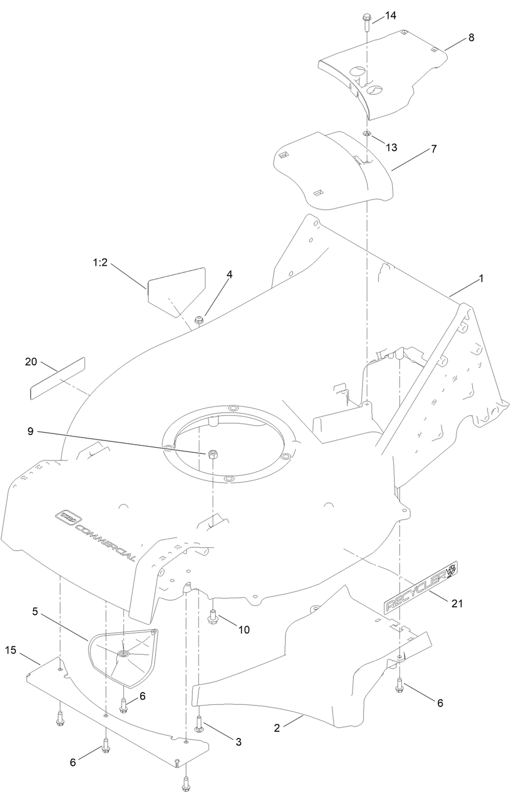 Deck Assembly Diagram and Parts List for 22283 400000000-999999999 Toro Lawn Mower