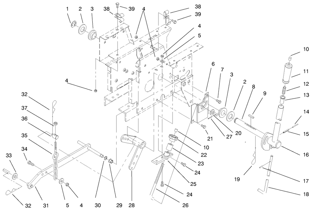 Manual Lift System Diagram and Parts List for 73363 7900001 - 7999999 Toro Lawn Tractor