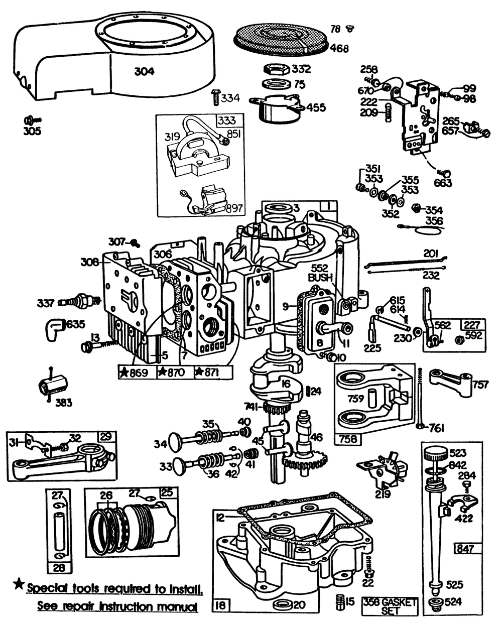 Engine Briggs & Stratton Model 252707-0637-01 Diagram and Parts List for 57357 3000001 - 3999999 Toro Lawn Tractor