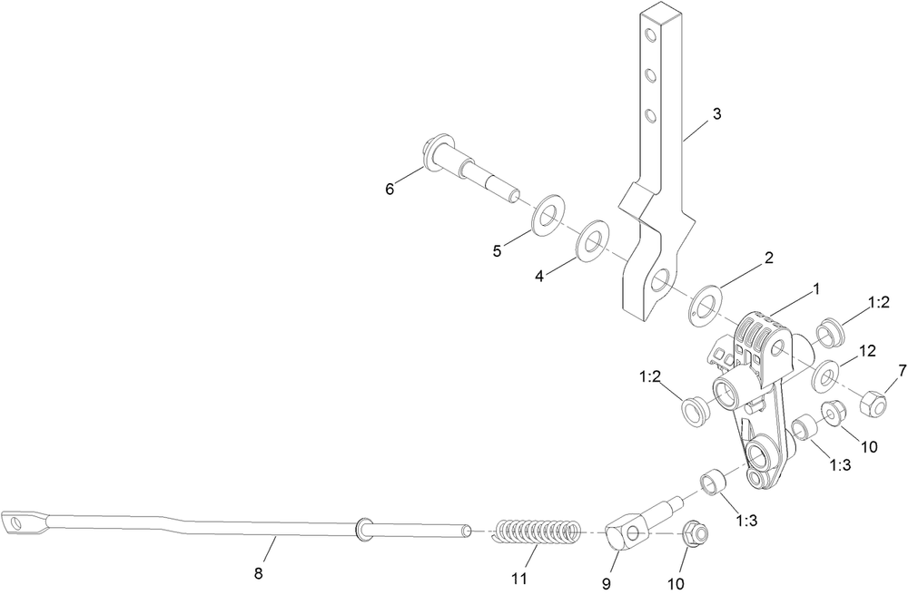 Lh Motion Control Assembly Diagram and Parts List for 74472 402100000-403351083 Toro Lawn Tractor