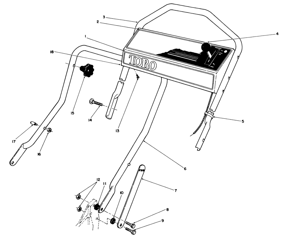 Control Panel Handle Assembly Diagram and Parts List for 20526C 7000001 - 7999999 Toro Lawn Mower