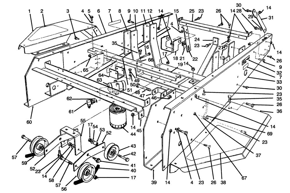 Frame & Jackshaft Assembly Diagram and Parts List for 30610 591300 - 599999 Toro Lawn Tractor