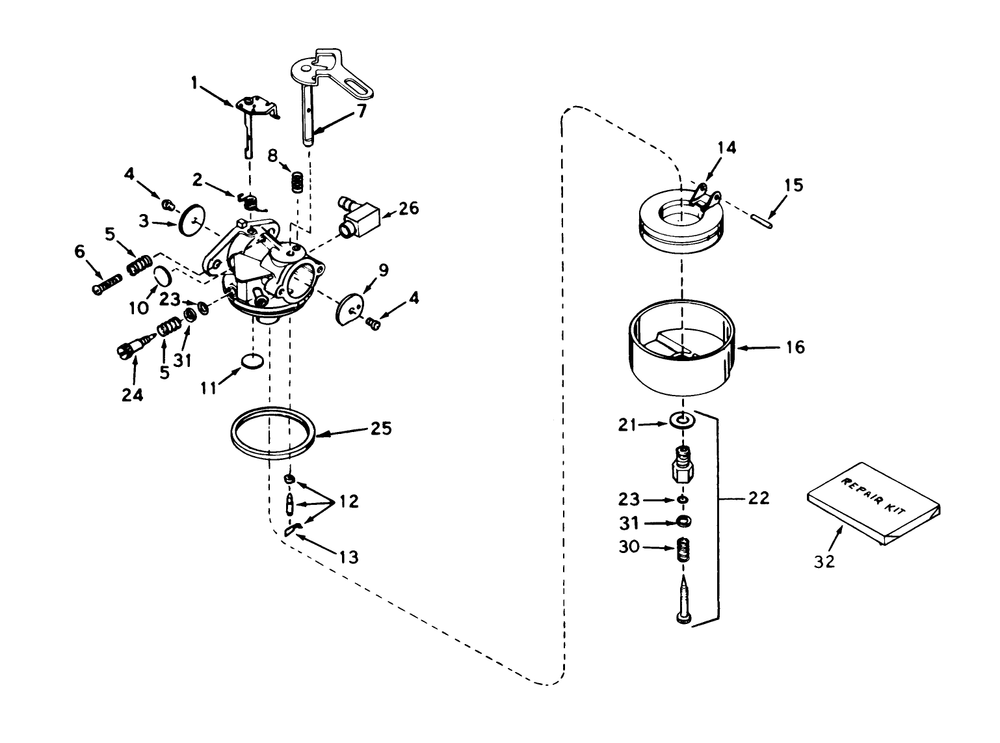 Carburetor No. 632107 Diagram and Parts List for 38056 7000001 - 7999999 Toro Snow Blower