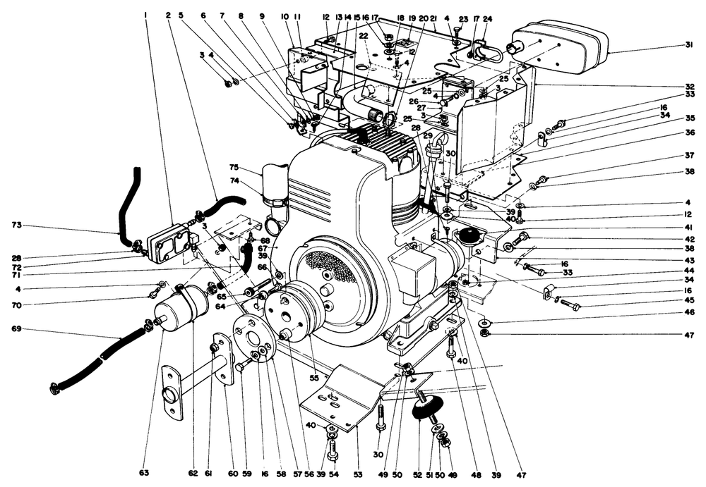 Engine Assembly Diagram and Parts List for 30760 90001 - 99999 Toro Lawn Tractor