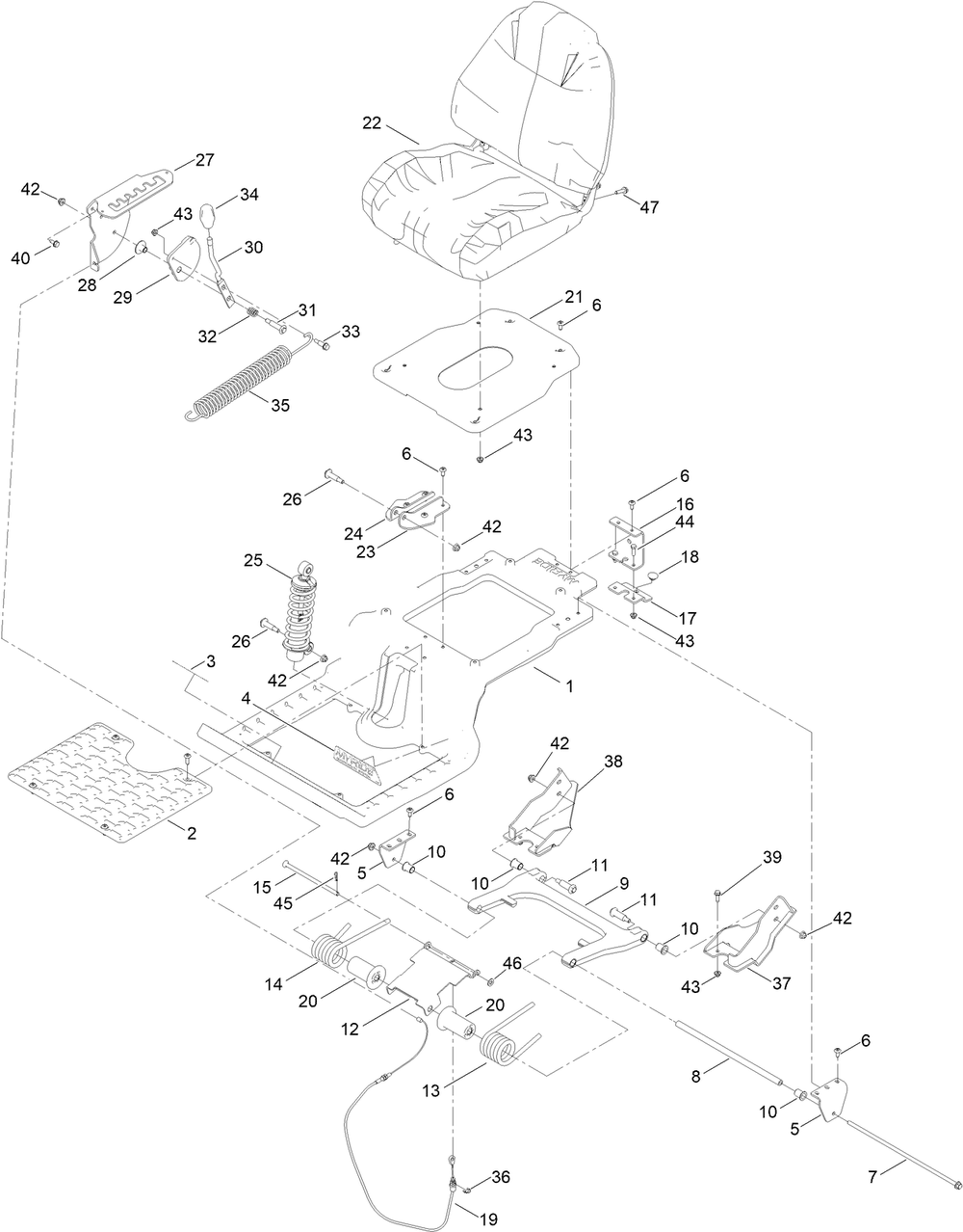 Seat Assembly Diagram and Parts List for 77507 400000000 - 415499999 Toro Lawn Tractor
