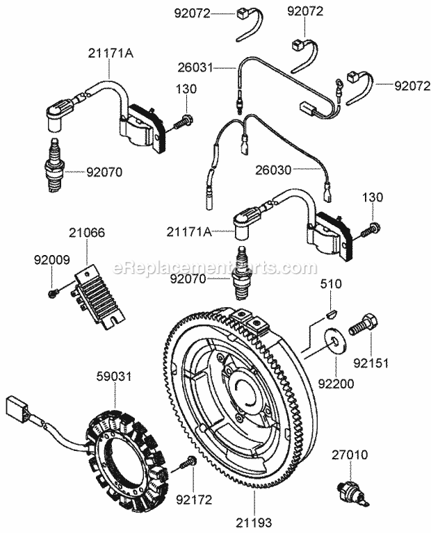 Electric Equipment Assembly Kawasaki Fh770d-A Diagram and Parts List for 74237 270000001-270999999 Toro Lawn Mower