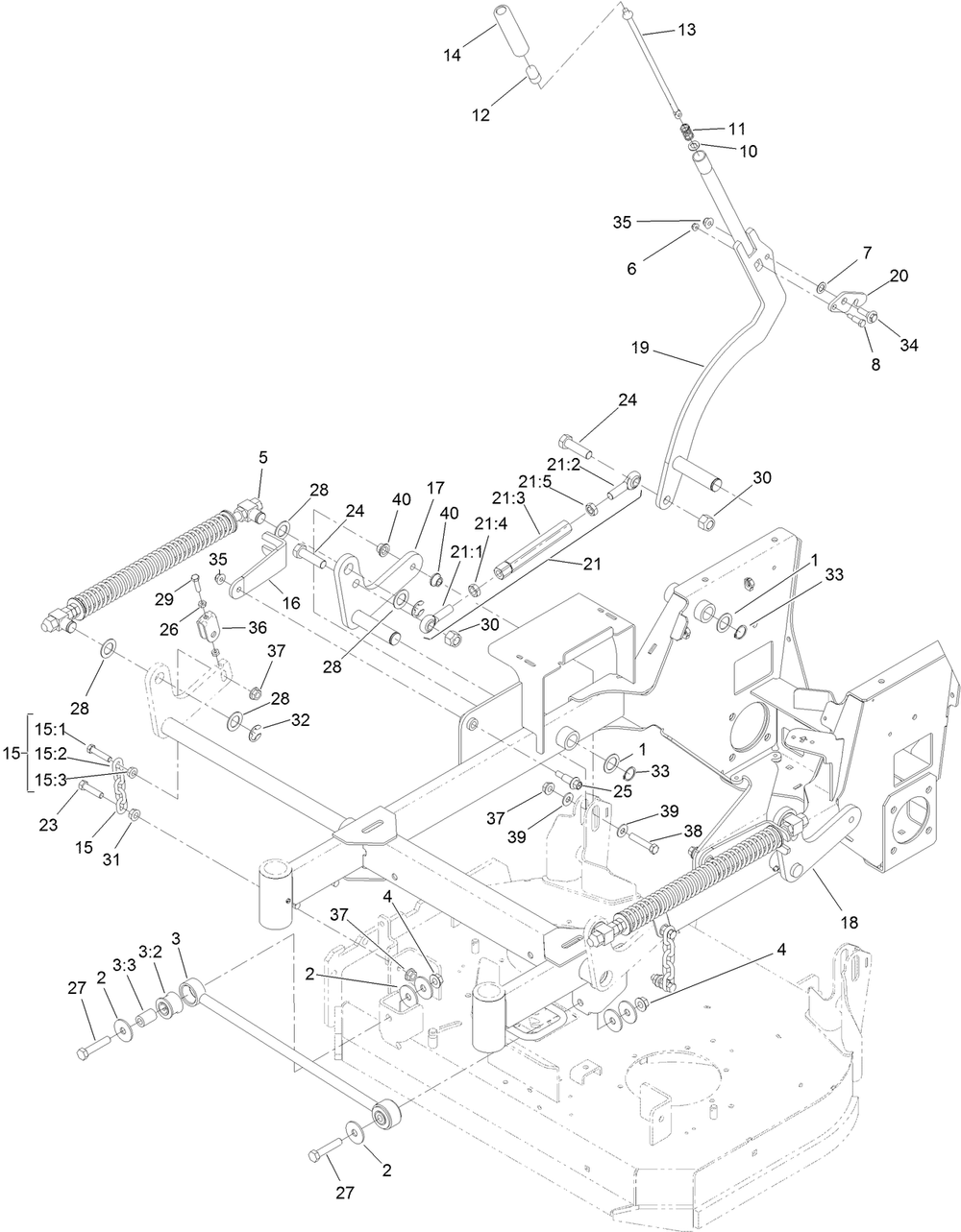 Deck Lift Assembly Diagram and Parts List for 74536TE 413000000 - 417999999 Toro Lawn Tractor