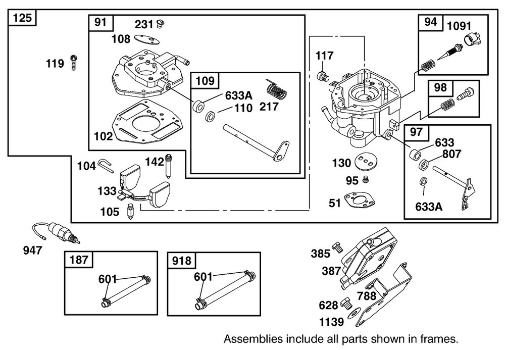 Carburetor And Fuel Pump Assembly Diagram and Parts List for 12003 220000001 - 220999999 Toro Lawn Tractor