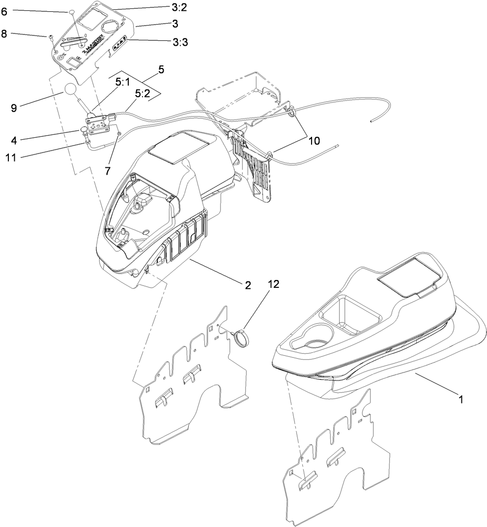 Fender, Console And Control Assembly Diagram and Parts List for 74960CP (312000001-312999999)(2012) Toro Lawn Mower