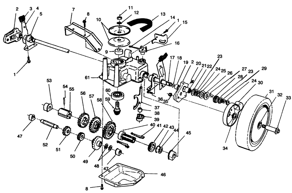 Gear Case Assembly Diagram and Parts List for 26631B 3900001 - 3999999 Toro Lawn Mower
