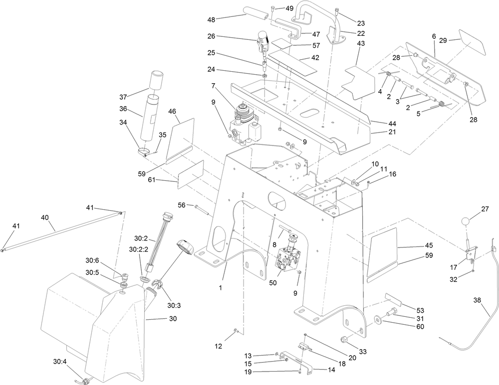 Tower And Fuel Tank Assembly Diagram and Parts List for 23214 404320000 - 405799999 Toro Stump Grinder