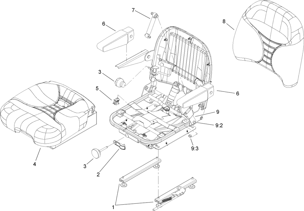 Suspension Seat Assembly Diagram and Parts List for 74269 (240000001-240999999)(2004) Toro Lawn Mower