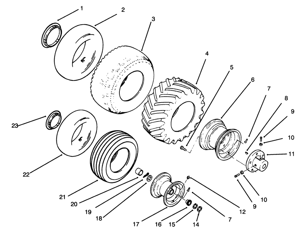 Wheels And Tires Diagram and Parts List for 73380 4900001 - 4999999 Toro Lawn Tractor