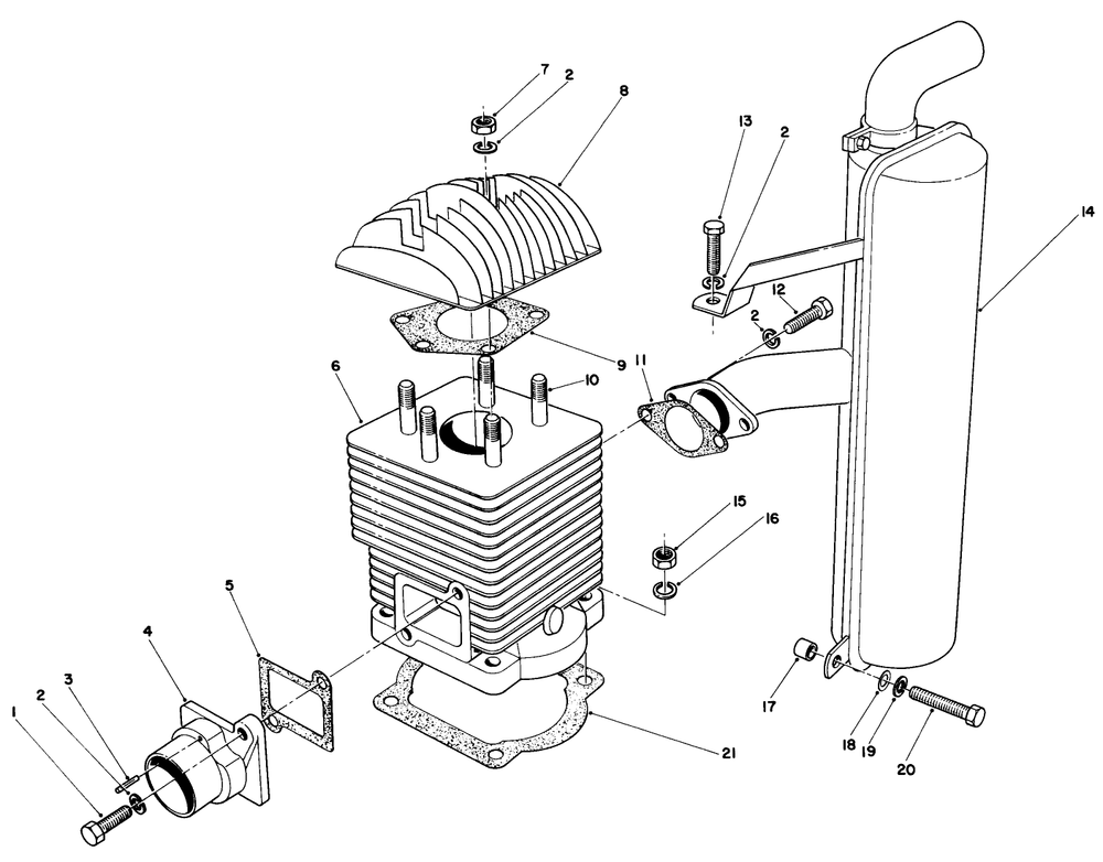 Cylinder & Muffler Assembly Diagram and Parts List for 30113 5000001 - 5999999 Toro Lawn Tractor Accessories
