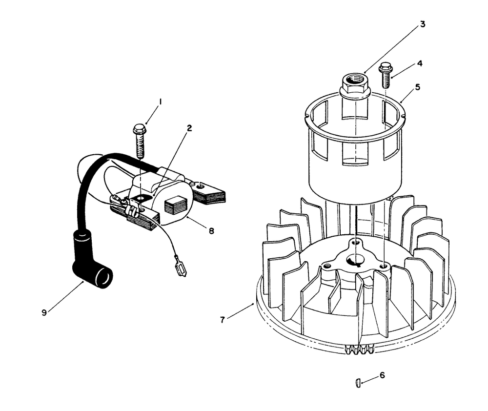 Magneto & Flywheel Assembly (Engine Model No. Vmk9-2) Diagram and Parts List for 26622 0003101 - 0999999 Toro Lawn Mower