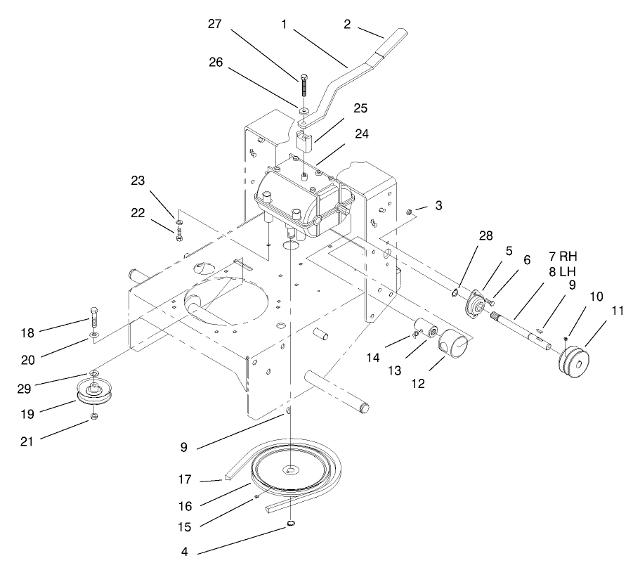 Transmissino And Idler Pulley Assembly Diagram and Parts List for 30159 991180 - 999999 Toro Lawn Tractor Accessories