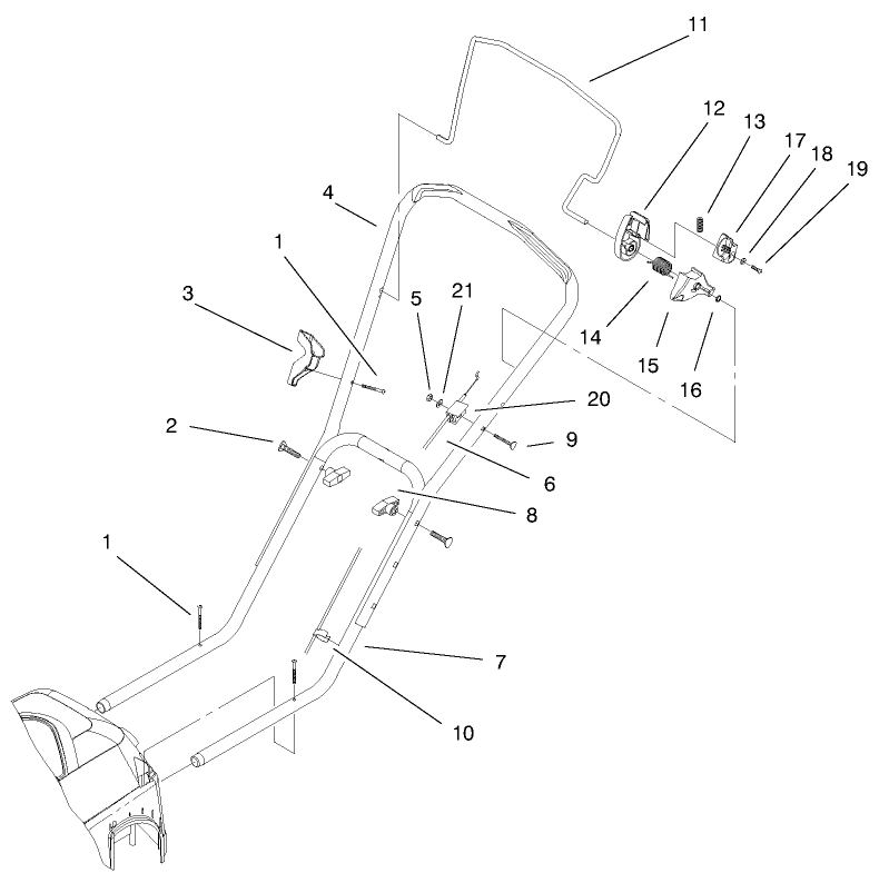 Handle & Controls Assembly Diagram and Parts List for 20050 99000001 - 99999999 Toro Lawn Mower
