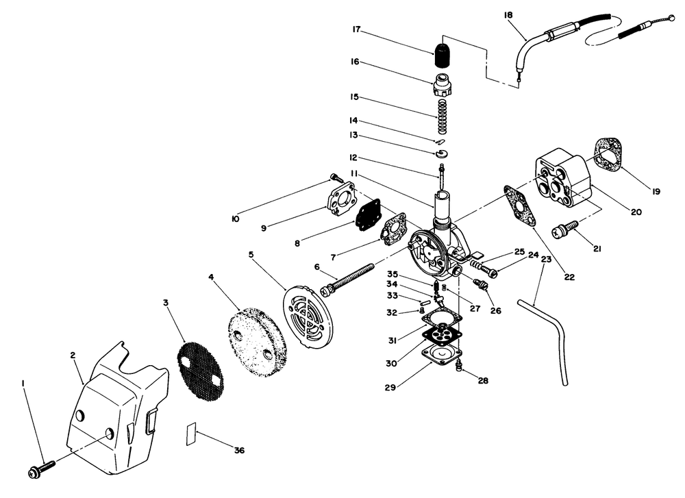 Carburetor & Air Cleaner Assembly Diagram and Parts List for 51642 6000001 - 6999999 Toro Trimmer