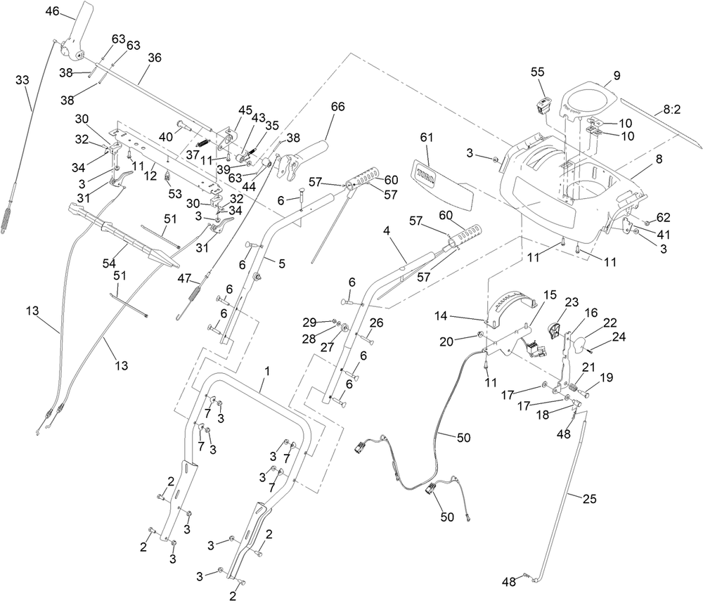 Traction Control Assembly Diagram and Parts List for 38842 414000000 - 414036324 Toro Snow Blower