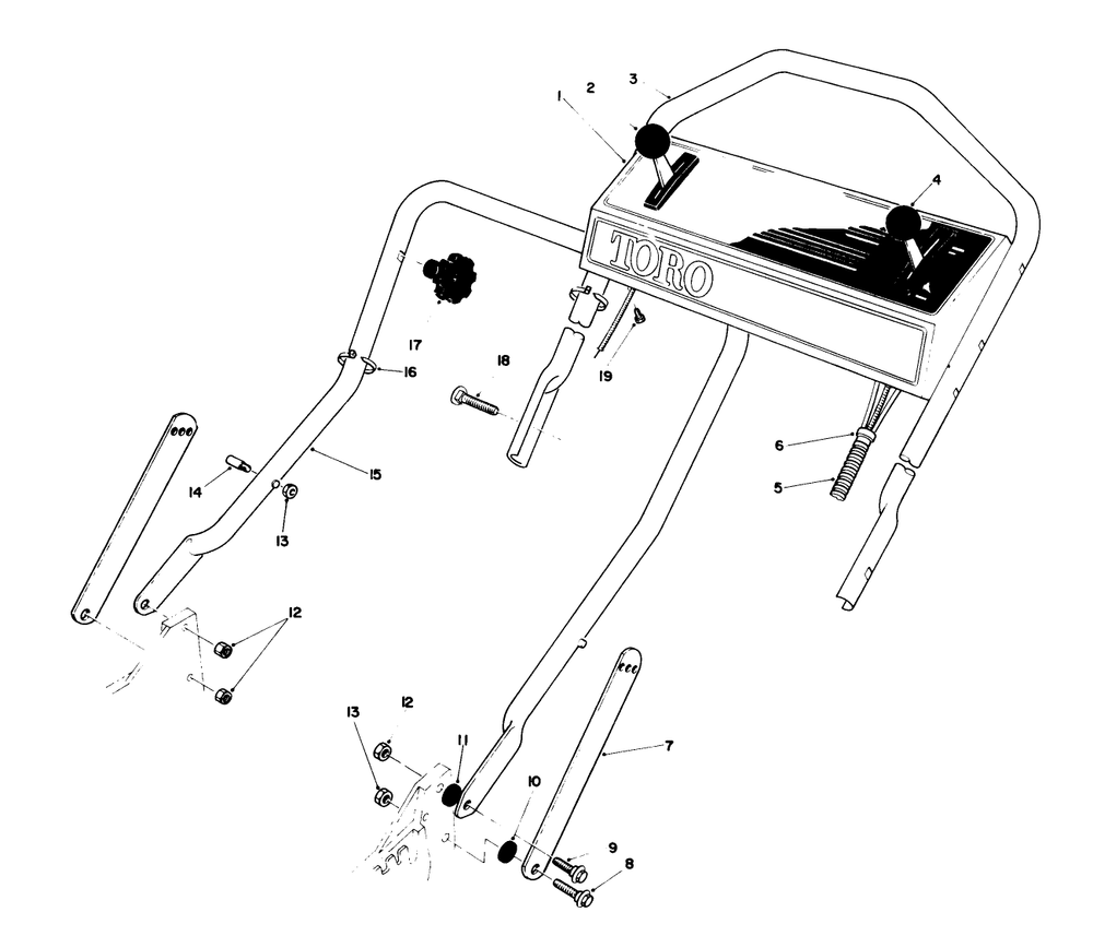 Handle Assembly Diagram and Parts List for 20684 8000001 - 8999999 Toro Lawn Mower