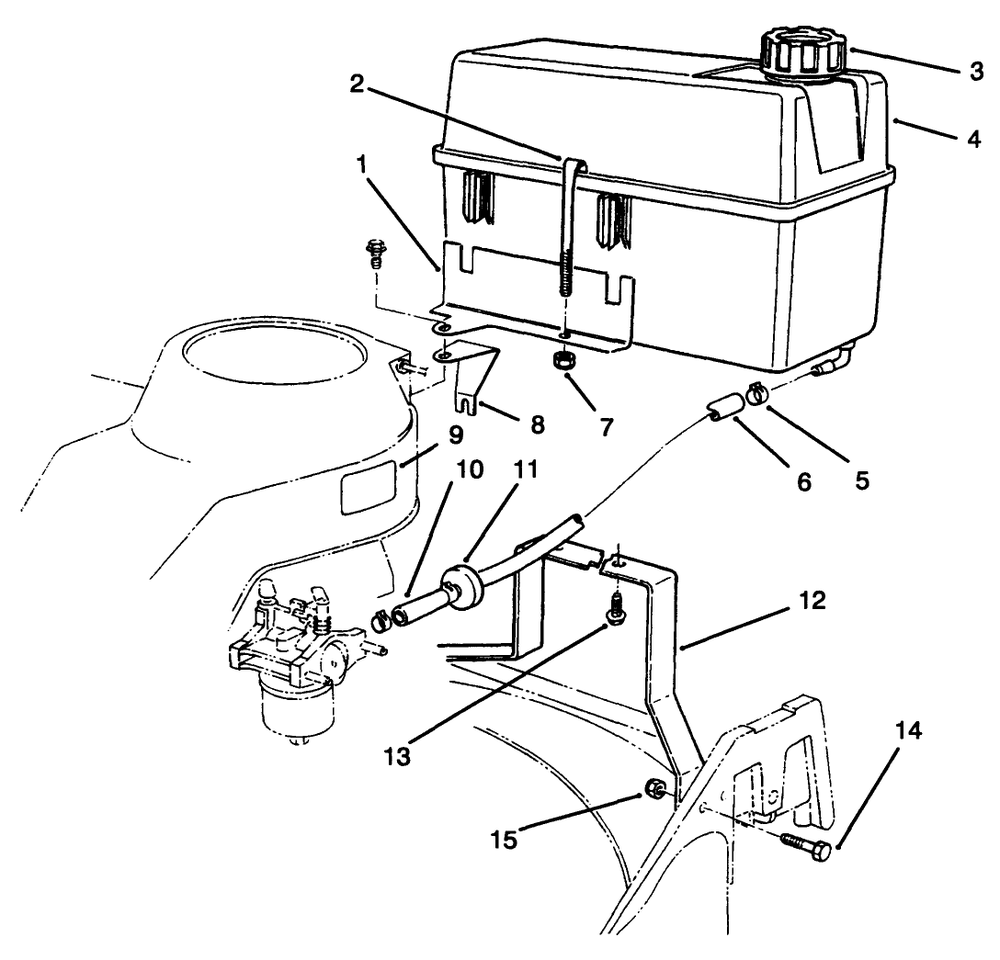 Fuel Tank Assembly Diagram and Parts List for 22026 5900001 - 5999999 Toro Lawn Mower