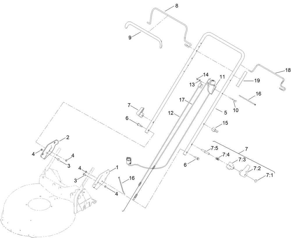 Upper Handle Assembly Diagram and Parts List for 21357 400000000 - 410499999 Toro Lawn Mower