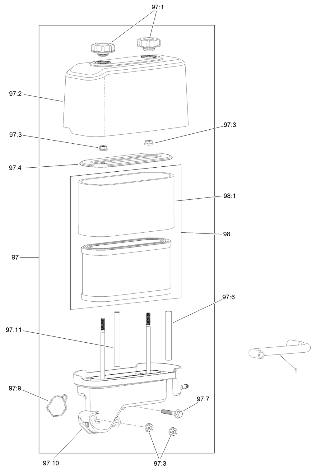 Air Intake And Filtration Assembly Diagram and Parts List for 23522 400000000 - 401099999 Toro Trimmer