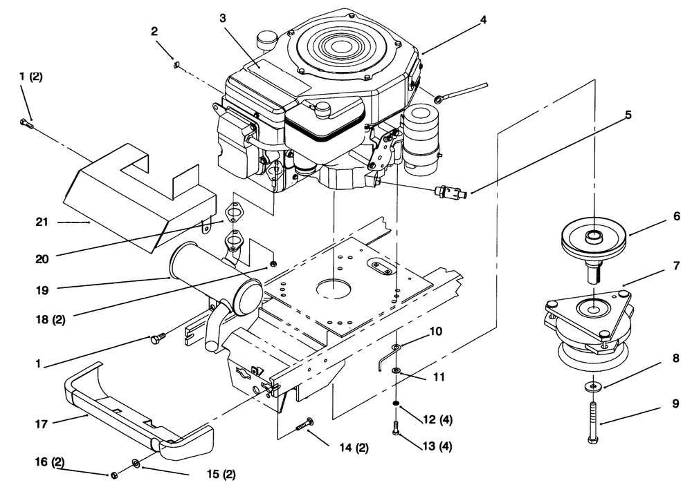 Single Cylinder Engine, Muffler, And P.T.O. Diagram and Parts List for 72064 6900001 - 6999999 Toro Lawn Tractor