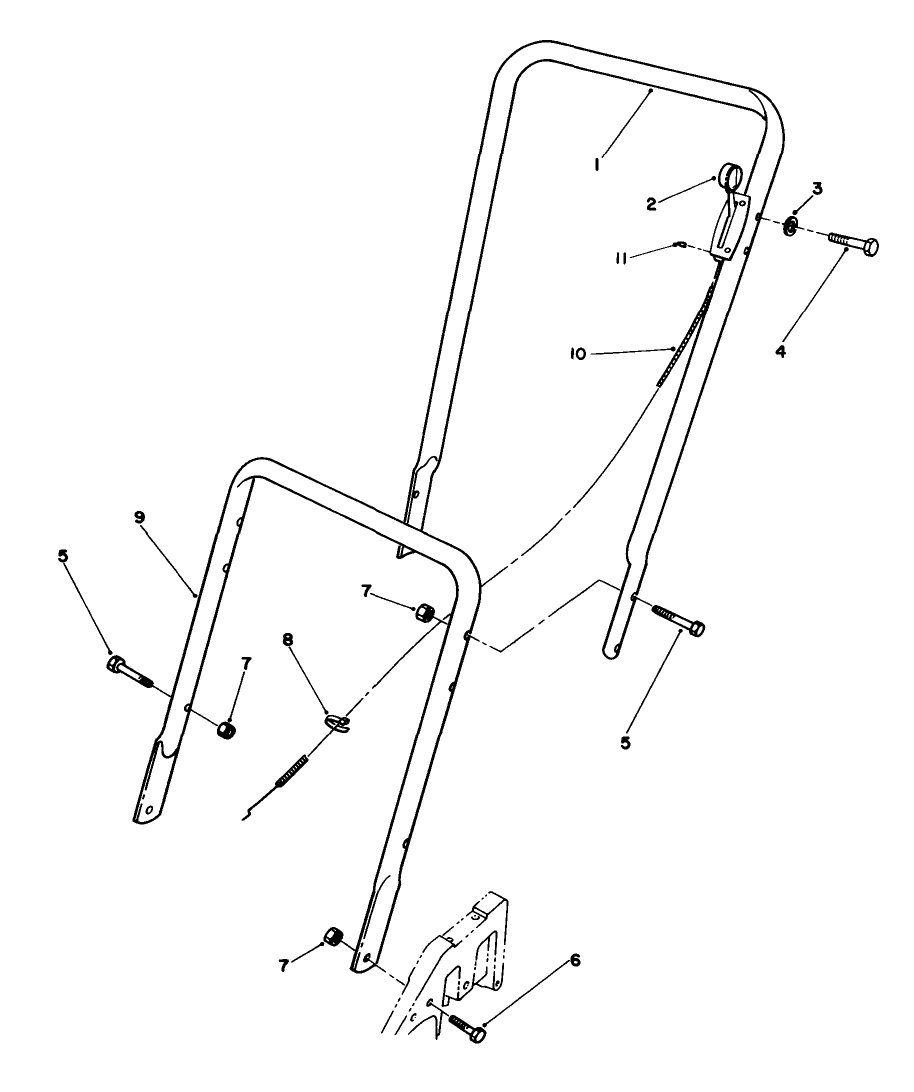 Handle Assembly Diagram and Parts List for 22025C 9000001 - 9999999 Toro Lawn Mower