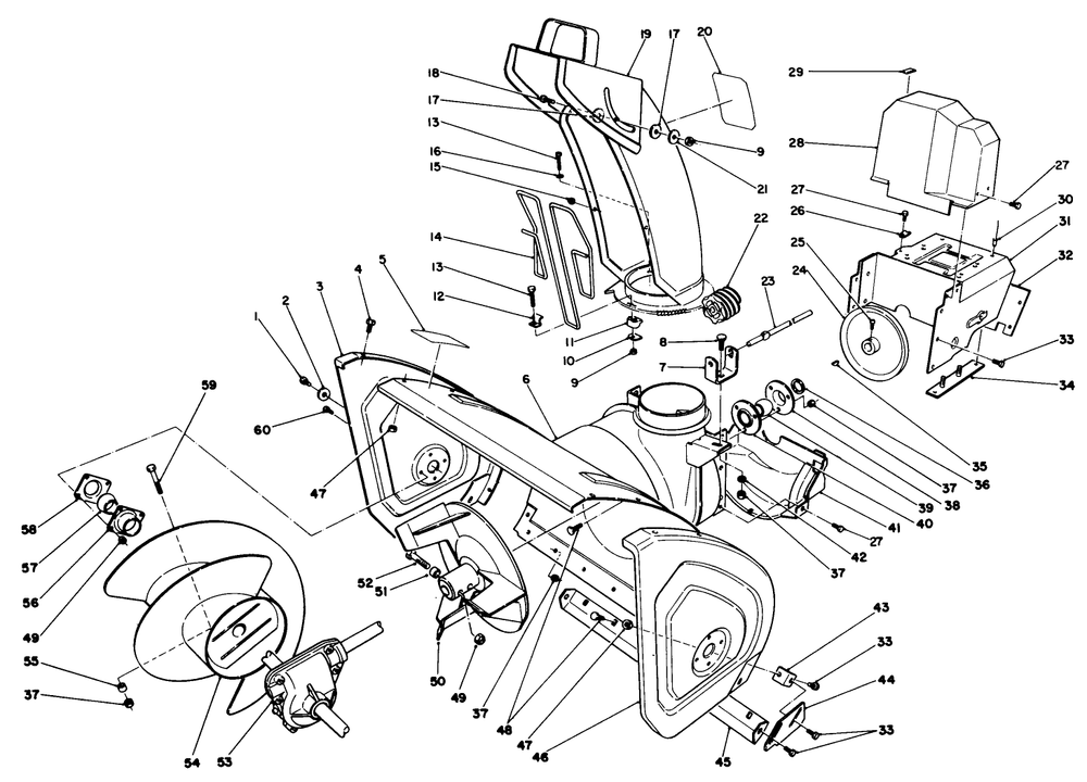 Housing And Chute Assembly Diagram and Parts List for 38510 9000001 - 9999999 Toro Snow Blower