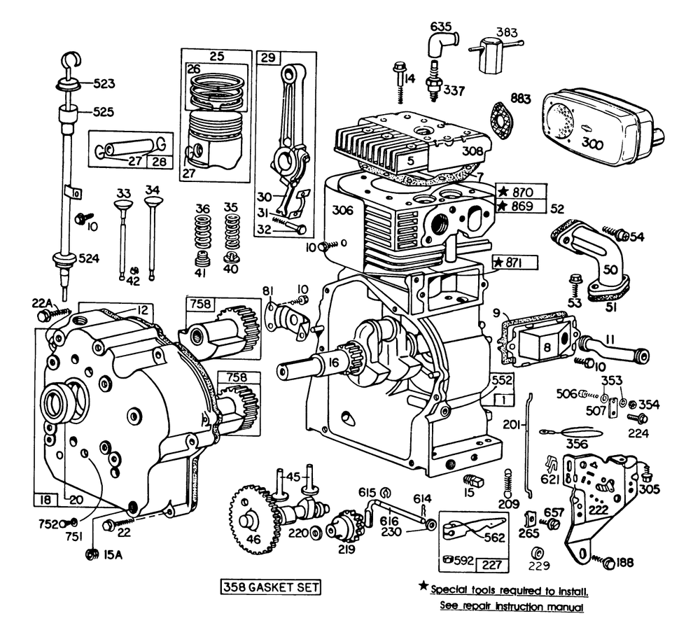 Engine Briggs & Stratton Model No. 252416-0677-01 Diagram and Parts List for 38160 5000001 - 5999999 Toro Snow Blower