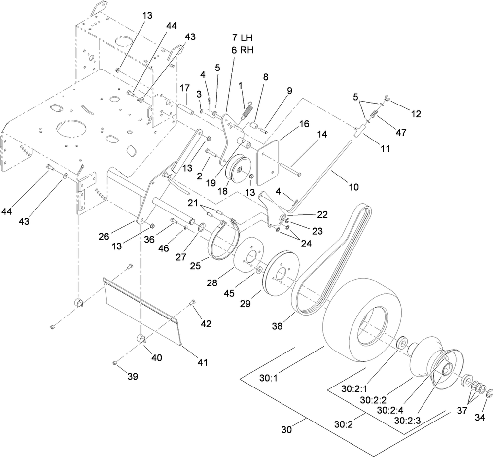 Drive Wheel And Brake Assembly Diagram and Parts List for 30672 405670000-410299999 Toro Lawn Mower