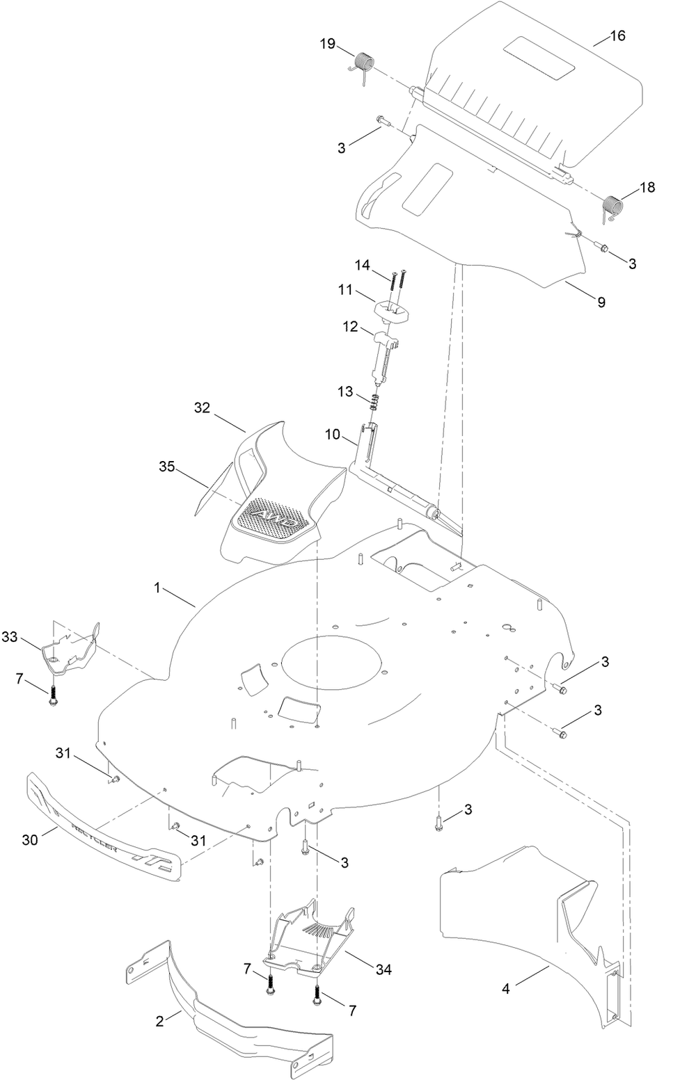Housing Assembly Diagram and Parts List for 21472 410239154 - 411763999 Toro Lawn Mower