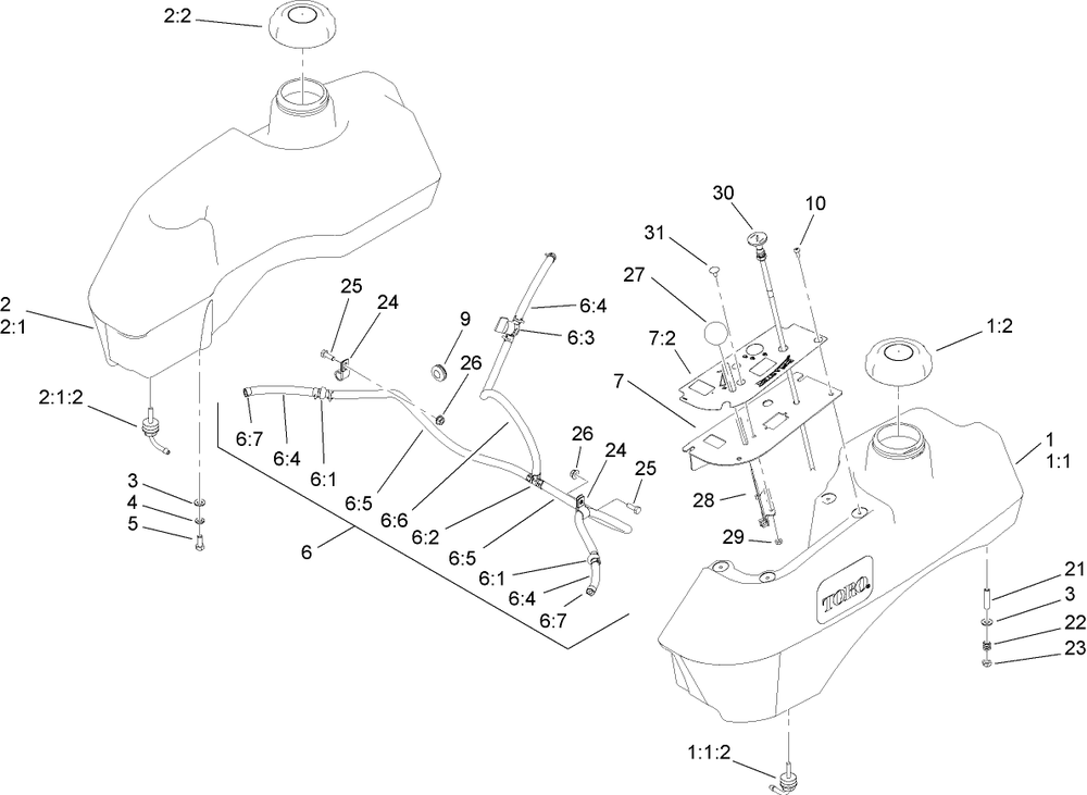 Fuel System Assembly Diagram and Parts List for 74411 (260000001-260999999)(2006) Toro Lawn Mower