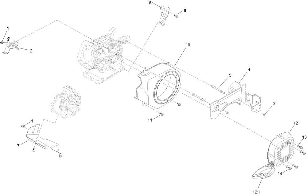 Blower Housing And Shrouds Assembly Diagram and Parts List for 38721 409000000 - 411499999 Toro Snow Blower