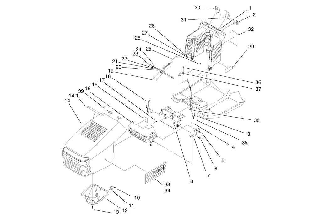 Hood Assembly Diagram and Parts List for 71190 7900001 - 7999999 Toro Lawn Tractor